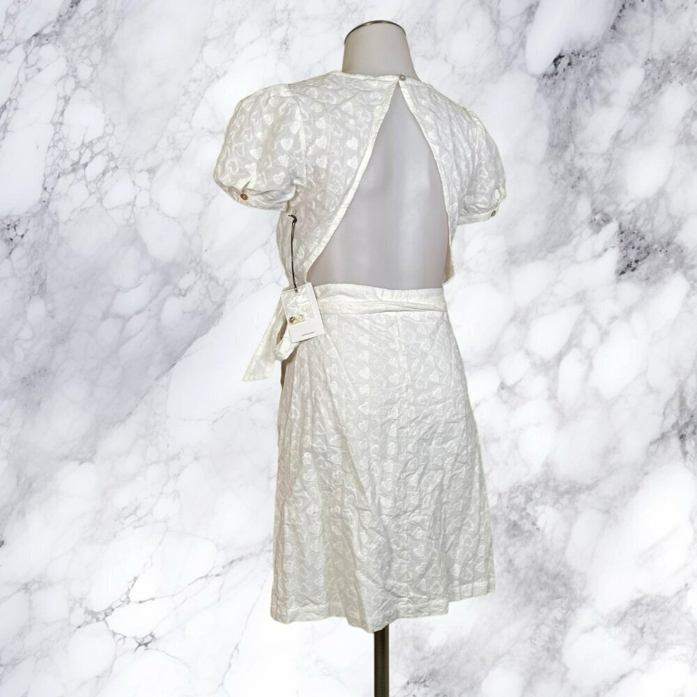 LPA Back Cutout Wrap Dress in White Embroidered Heart - Picture 9 of 11